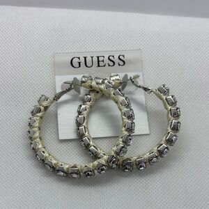 Guess Silver and Cream Studded Hoop Earrings